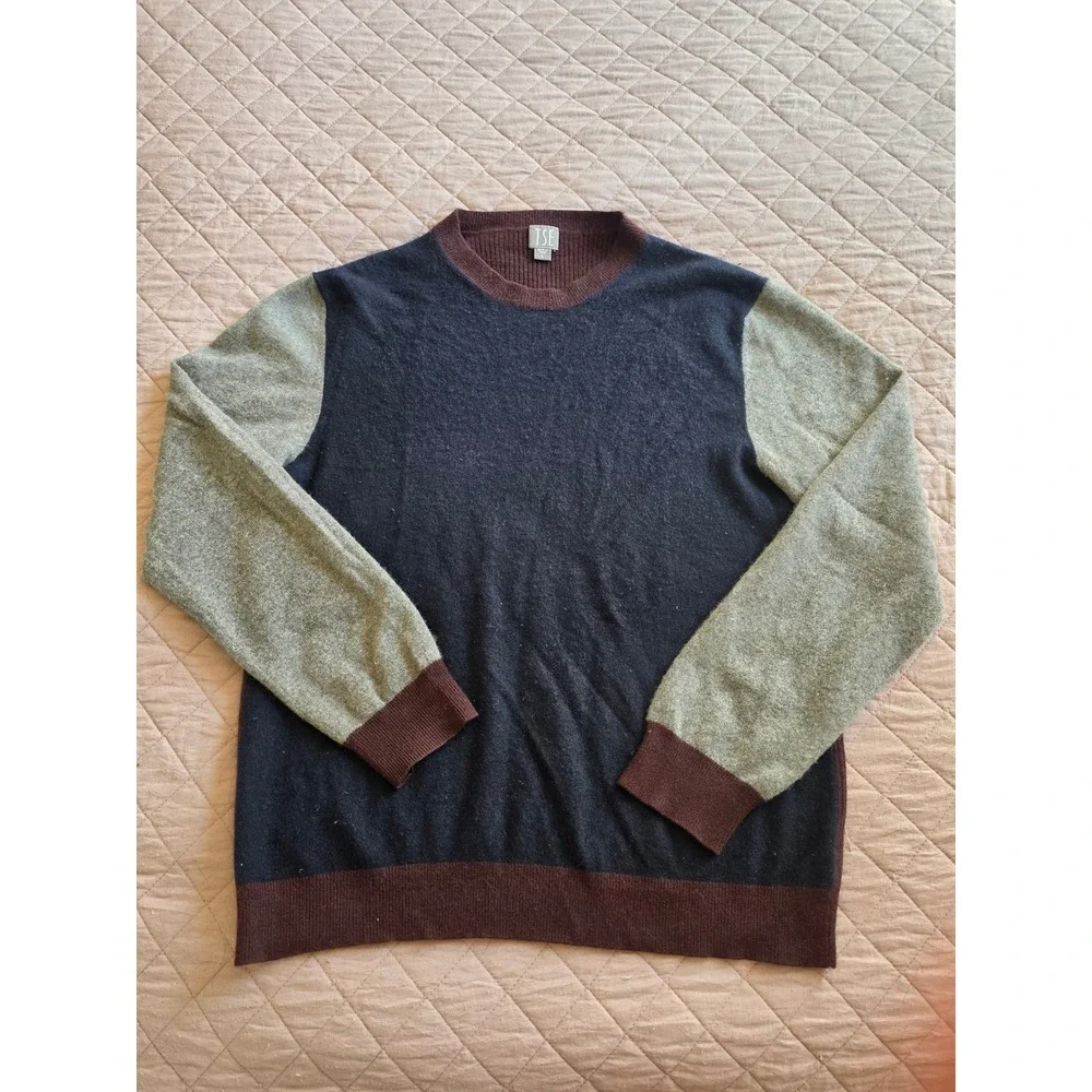 TSE 100% Cashmere Colorblock Navy Gray Burgundy Preppy‎ Old Money Sweater sz L